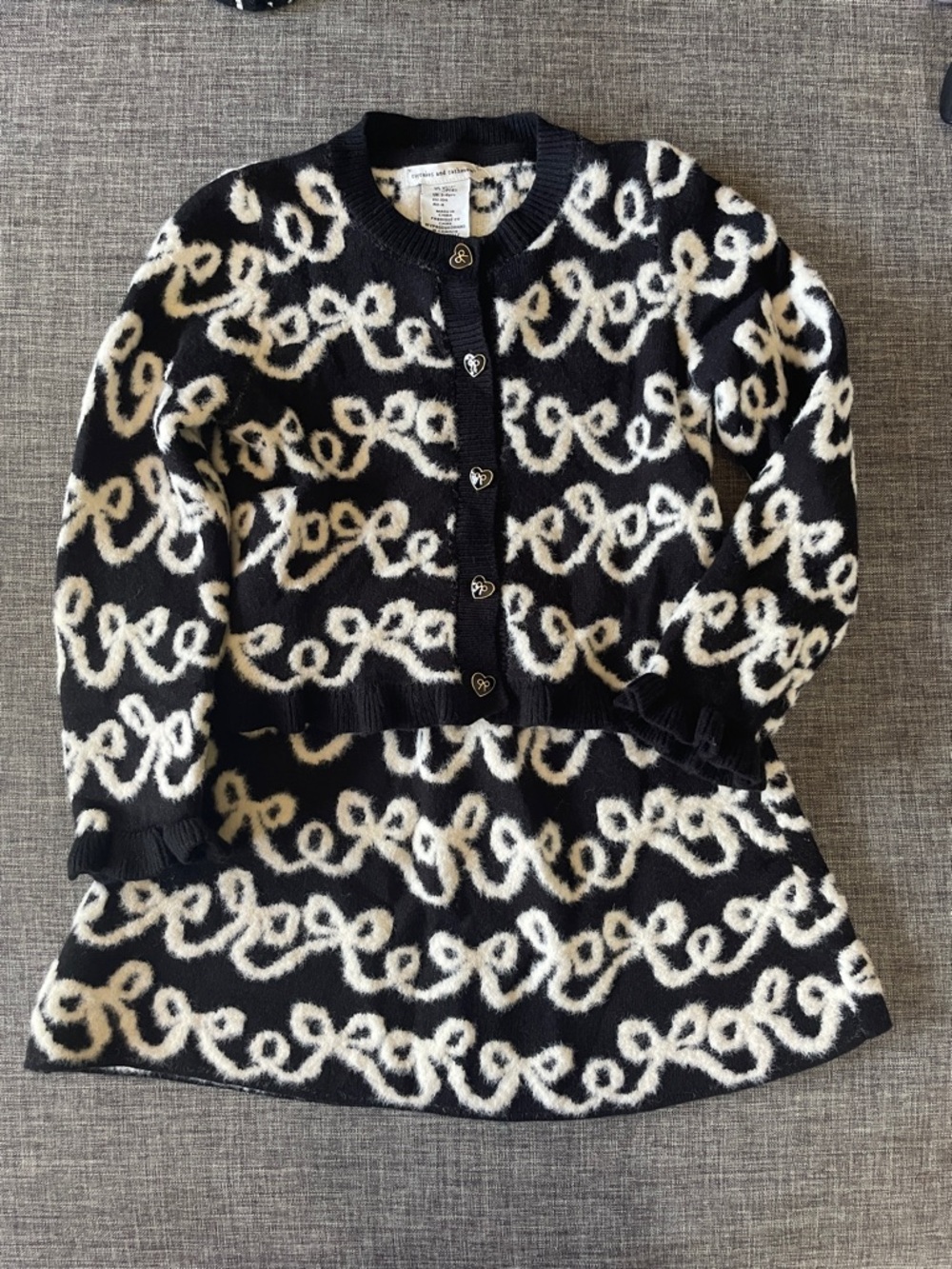 cupcakes & cashmere Black and White Kids Matching Knit Cardigan & Skirt Set